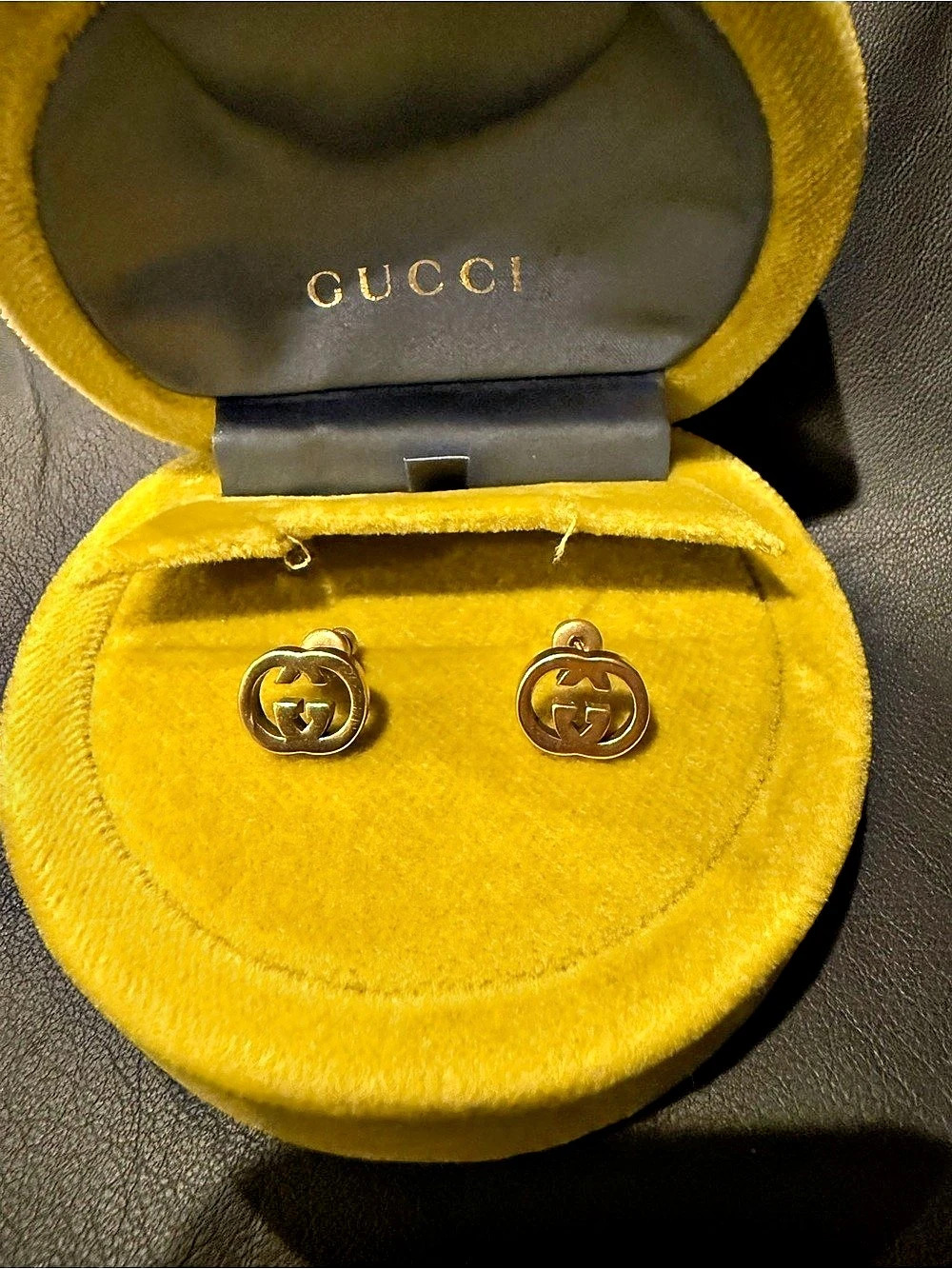Gucci Gold-Tone GG Logo Stud Earrings with Case